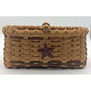 Handmade Basket Rolling Pin Handle Star Signed Farmhouse Ranch Country READ